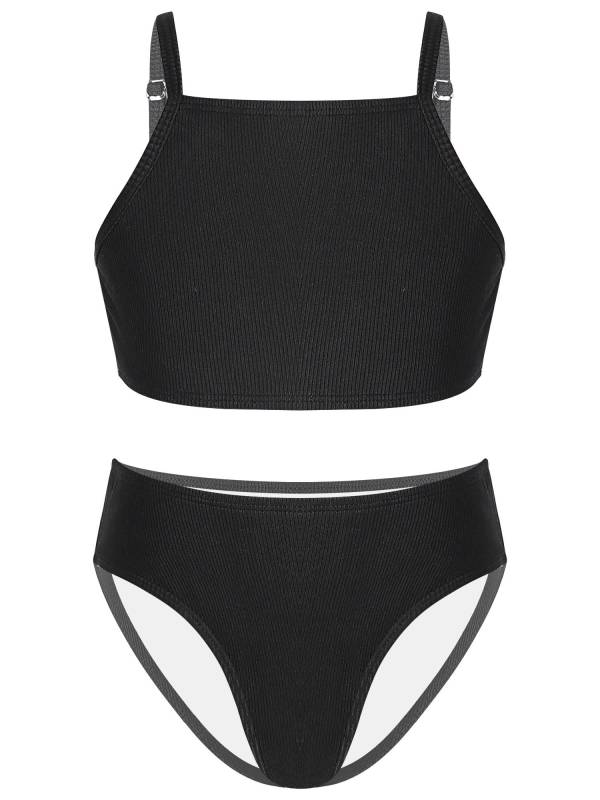 Kids Girls 2pcs Solid Removable Pads Tops and Briefs Bikini Set thumb