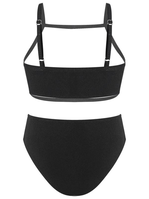 Kids Girls 2pcs Solid Removable Pads Tops and Briefs Bikini Set thumb