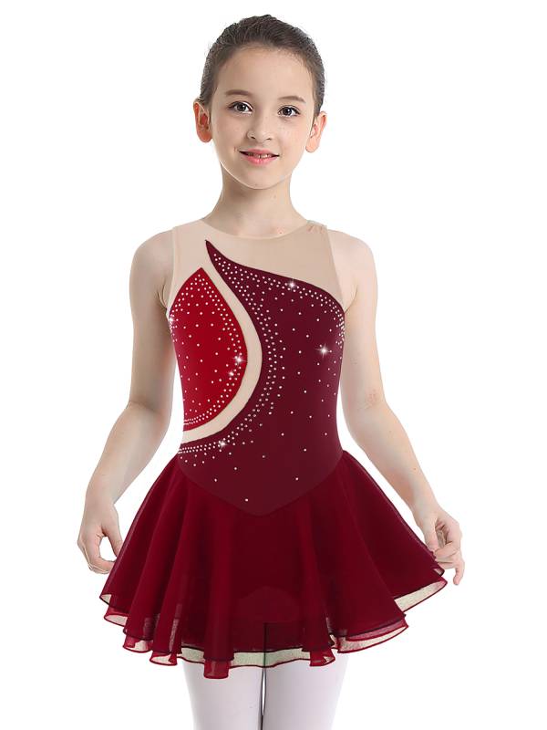 Kids Girls Sleeveless Rhinestone Figure Skating Dance Dress thumb