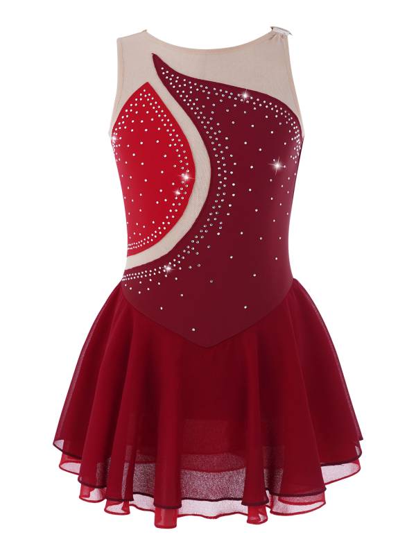 Kids Girls Sleeveless Rhinestone Figure Skating Dance Dress thumb