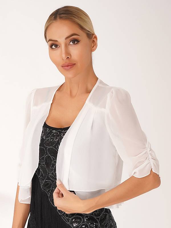 Women Half Sleeve Chiffon Bolero Shawl thumb