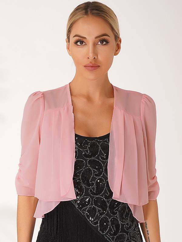 Women Half Sleeve Chiffon Bolero Shawl thumb