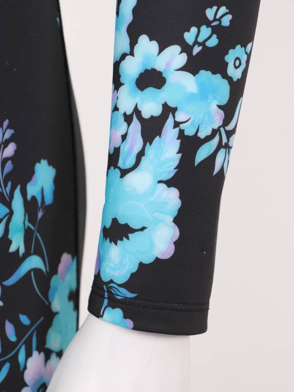 Women Floral Geometric Pattern One-piece Rash Guard Swimsuit thumb