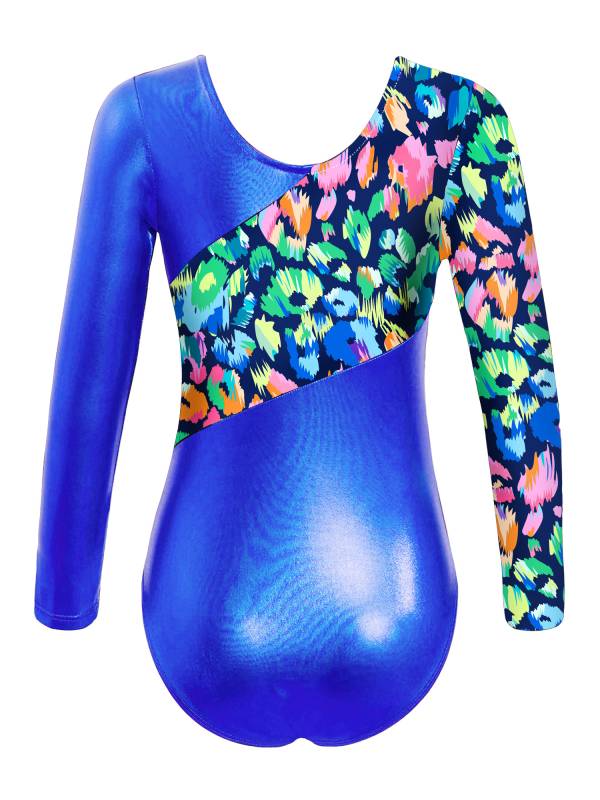 Kids Girls Long Sleeves Leopard Print Gymnastics Leotard thumb