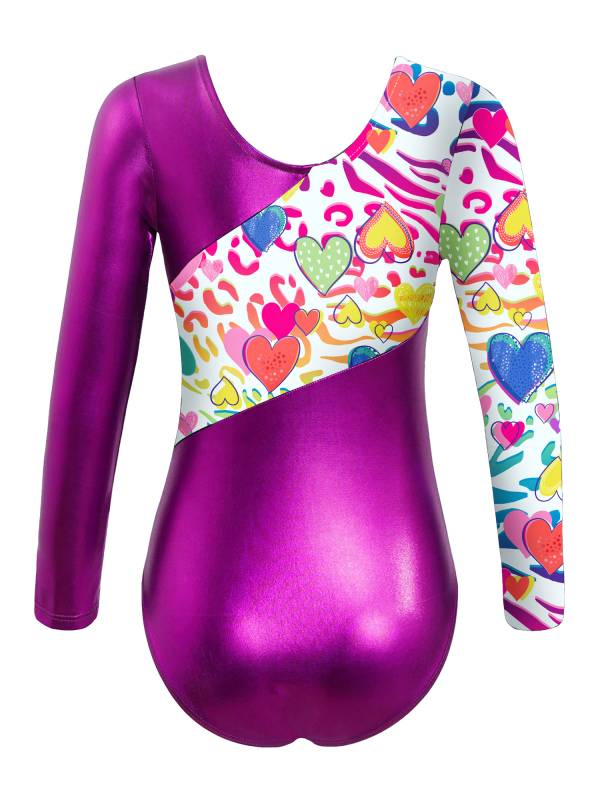 Kids Girls Long Sleeves Leopard Print Gymnastics Leotard thumb