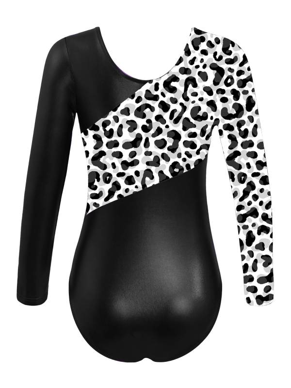Kids Girls Long Sleeves Leopard Print Gymnastics Leotard thumb