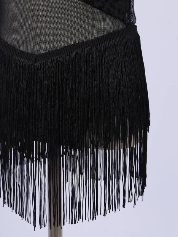 Kids Girls Sequins Mesh Tassel Latin Jazz Dance Leotards thumb