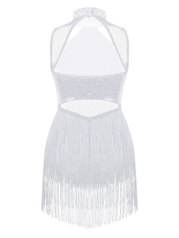 Kids Girls Sequins Mesh Tassel Latin Jazz Dance Leotards thumb