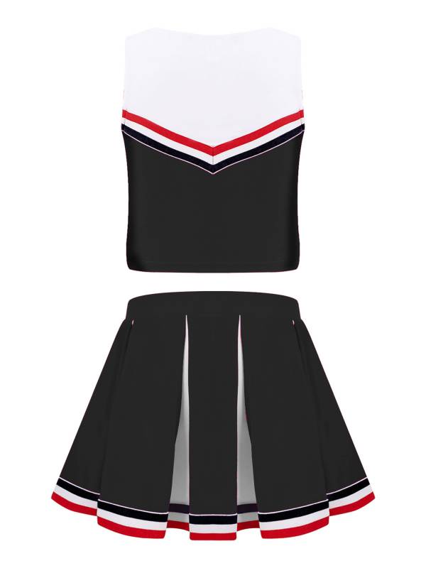 Kids Girls 2pcs V Neck Cheers Print Vest and Pleated Skirt Cheerleading Set thumb