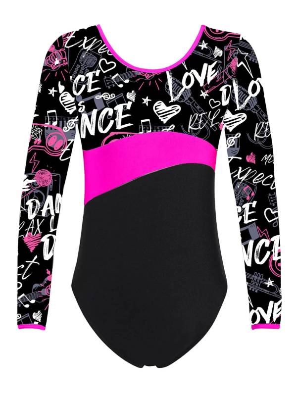 Kids Girls One-piece Long Sleeves Printed Gymnastics Leotard thumb