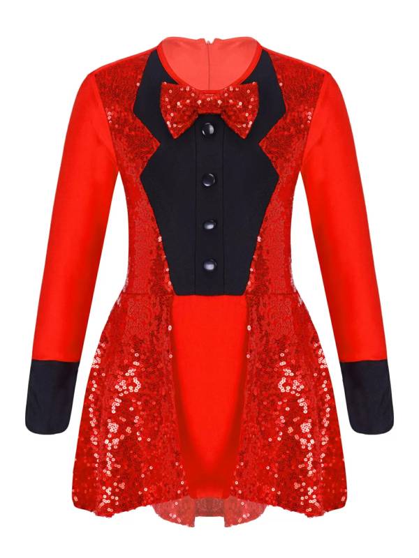 Kids Girls Long Sleeves Sequins Cosplay Leotard thumb