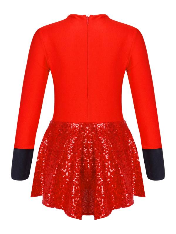 Kids Girls Long Sleeves Sequins Cosplay Leotard thumb