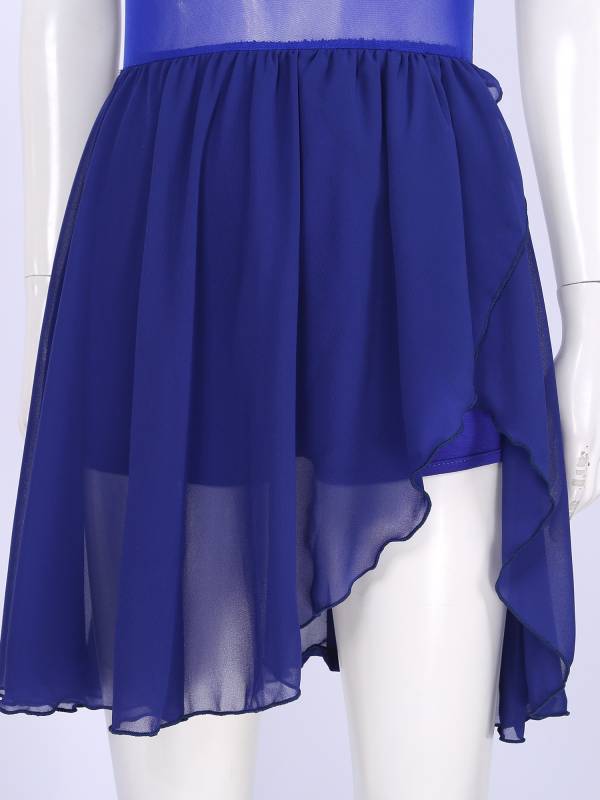 Women Sleeveless Asymmetric Chiffon Lyrical Dance Leotard Dress thumb