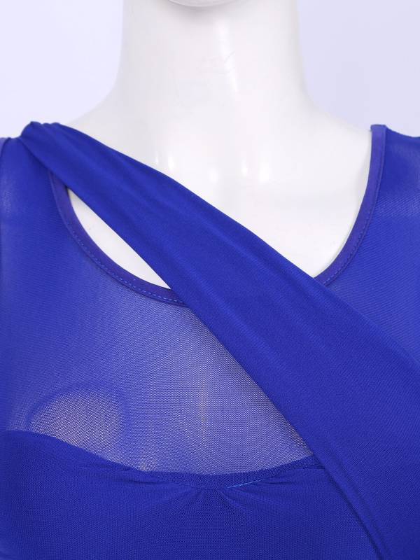 Women Sleeveless Asymmetric Chiffon Lyrical Dance Leotard Dress thumb