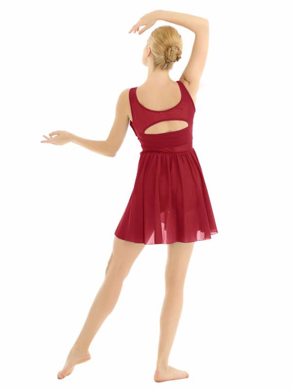 Women Sleeveless Asymmetric Chiffon Lyrical Dance Leotard Dress thumb