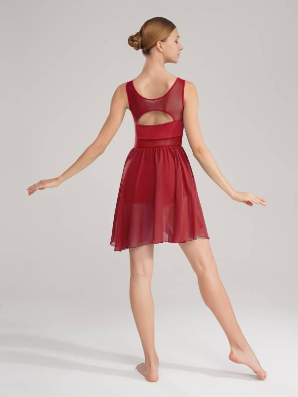 Women Sleeveless Asymmetric Chiffon Lyrical Dance Leotard Dress thumb