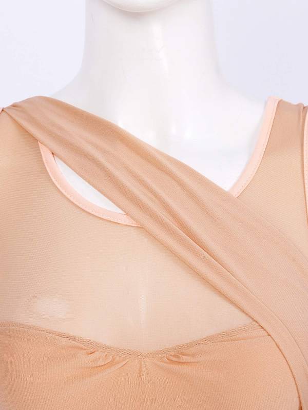 Women Sleeveless Asymmetric Chiffon Lyrical Dance Leotard Dress thumb