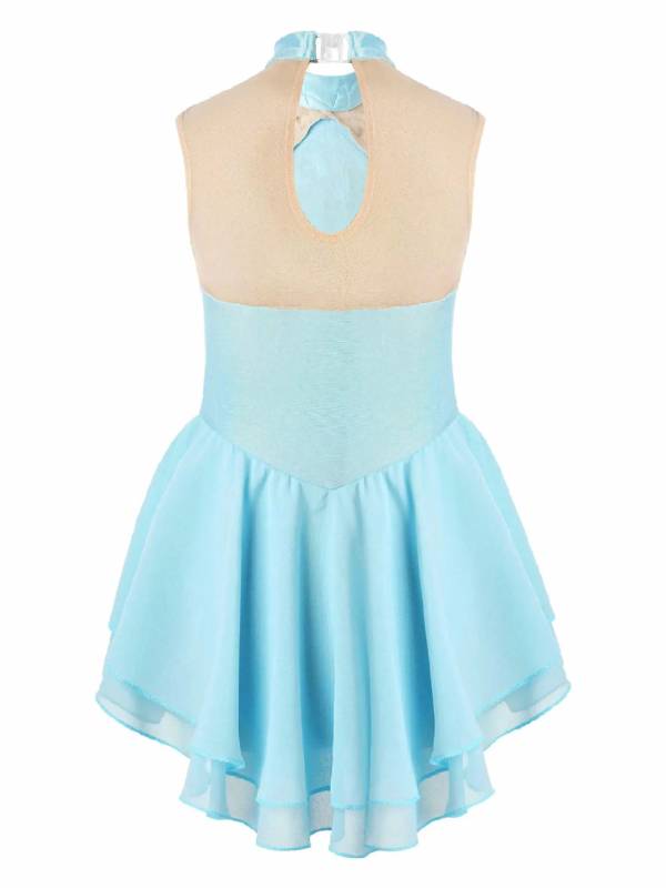 Kids Girls Sleeveless Sequins Floral Decorated Skating Dance Dress thumb
