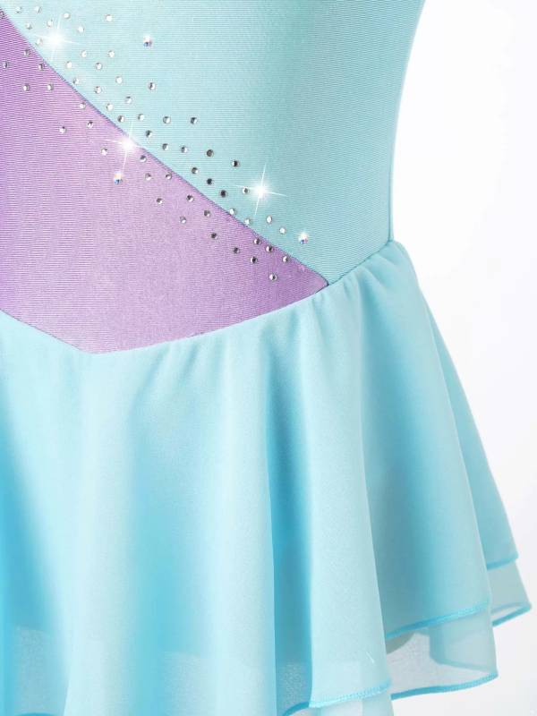 Kids Girls Sleeveless Sequins Floral Decorated Skating Dance Dress thumb