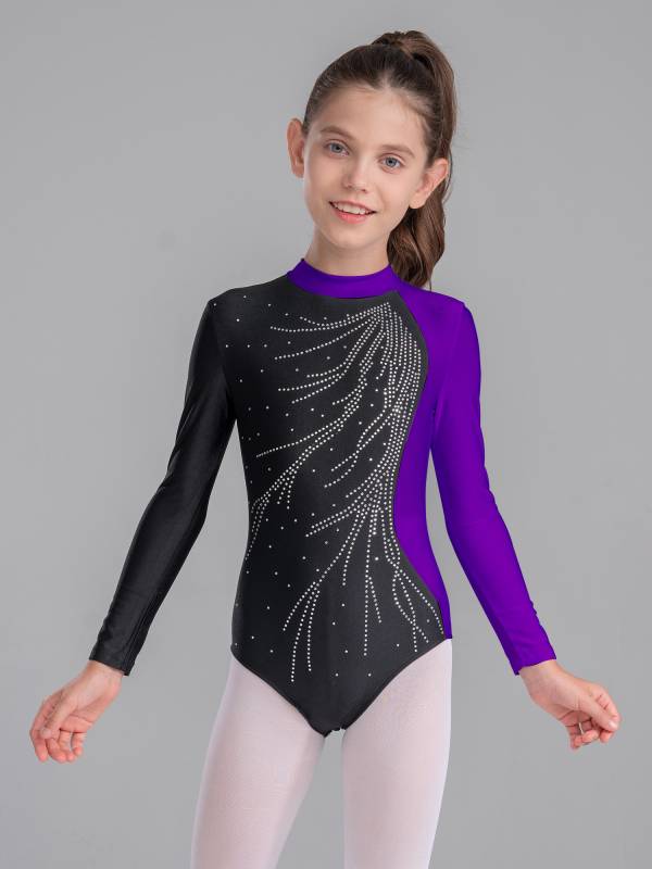Kids Girls Long Sleeve Keyhole Back Gymnastics Leotard thumb