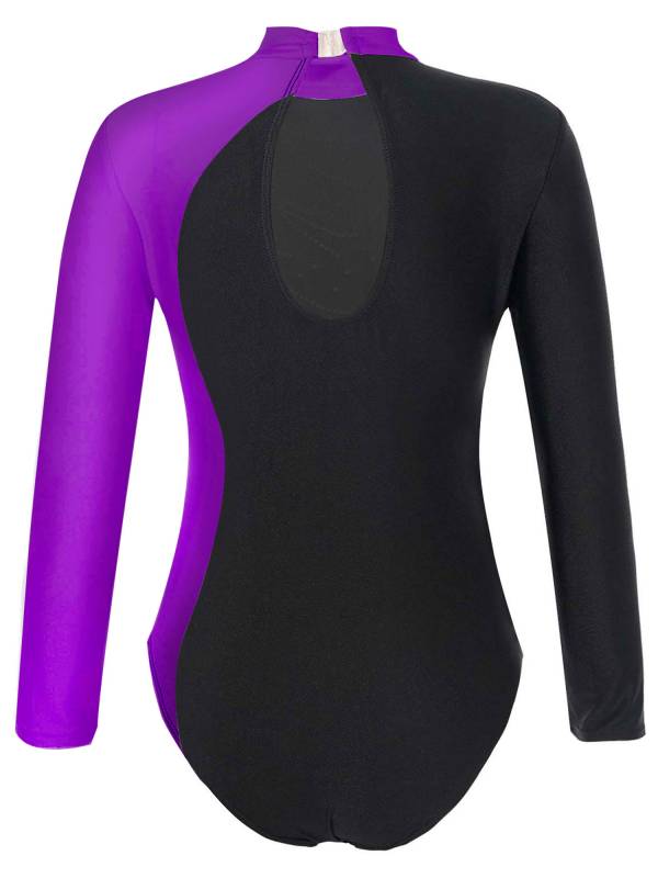 Kids Girls Long Sleeve Keyhole Back Gymnastics Leotard thumb