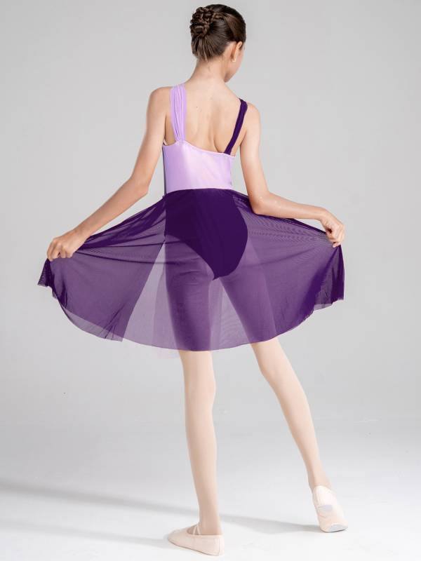 Kids Girls Sleeveless Color Block Lyrical Dance Leotard Dress thumb