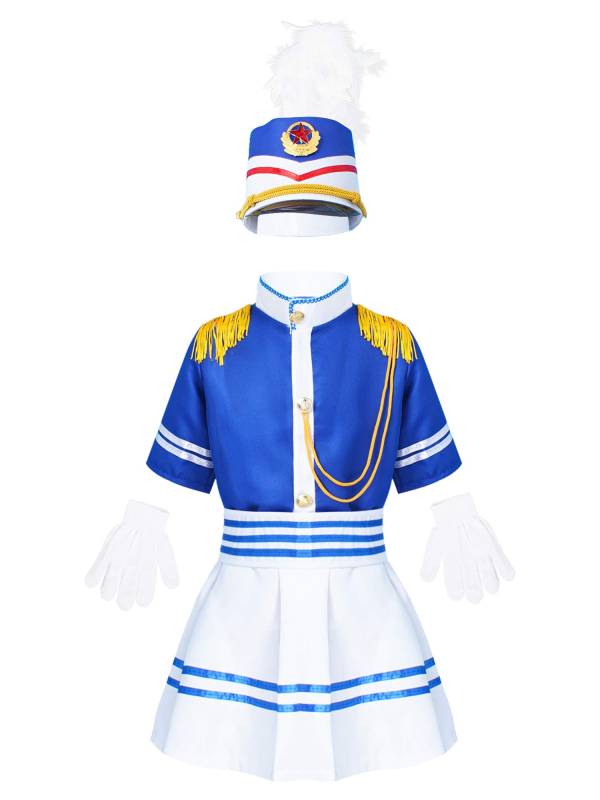 Kids 5pcs Drum and Trumpet Team Costume Honor Guard Uniform Set thumb