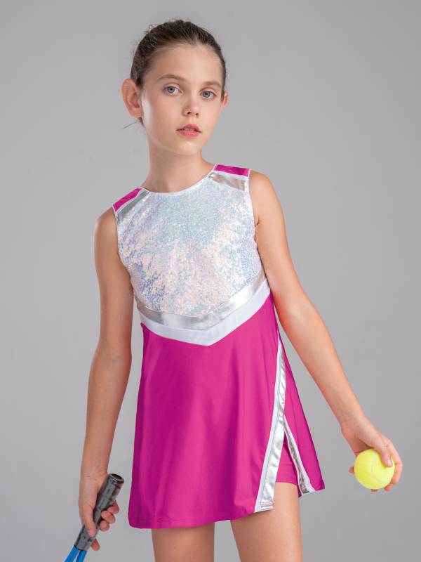 Kids Girls 2Pcs Sleeveless Sequins Sport Dress with Shorts Set thumb