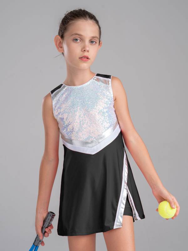 Kids Girls 2Pcs Sleeveless Sequins Sport Dress with Shorts Set thumb
