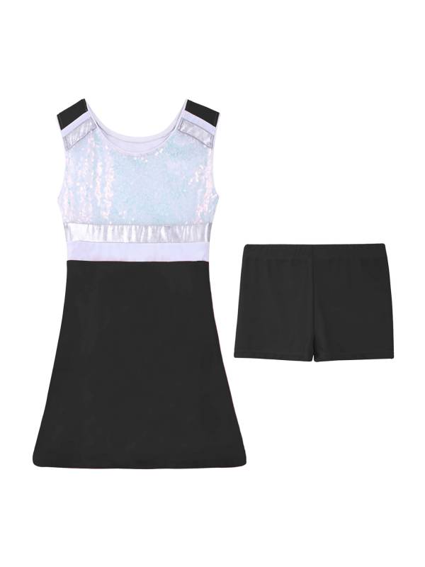 Kids Girls 2Pcs Sleeveless Sequins Sport Dress with Shorts Set thumb