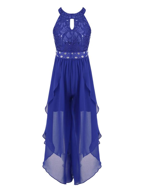 Kids Girls Glittering Beaded Chiffon Party Jumpsuit Dress thumb