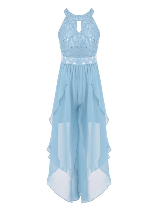 Kids Girls Glittering Beaded Chiffon Party Jumpsuit Dress thumb