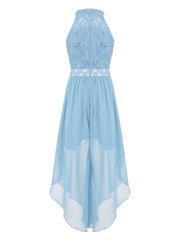 Kids Girls Glittering Beaded Chiffon Party Jumpsuit Dress thumb