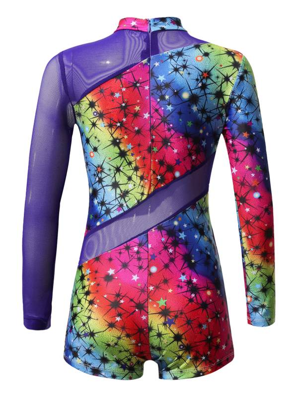 Kids Girls Mock Neck Long Sleeves Gym Jumpsuit thumb