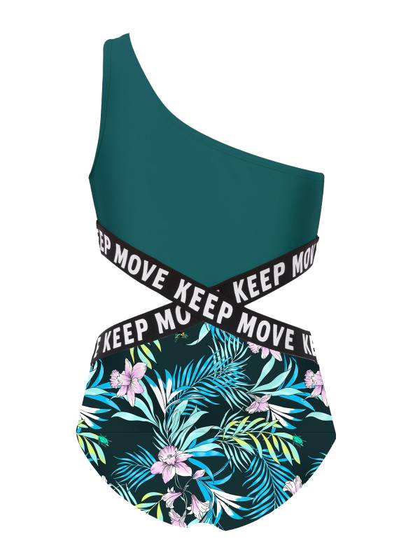 Kids Girls Letter Print Hollow Out One-piece Swimsuit thumb