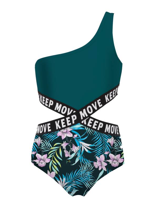 Kids Girls Letter Print Hollow Out One-piece Swimsuit thumb