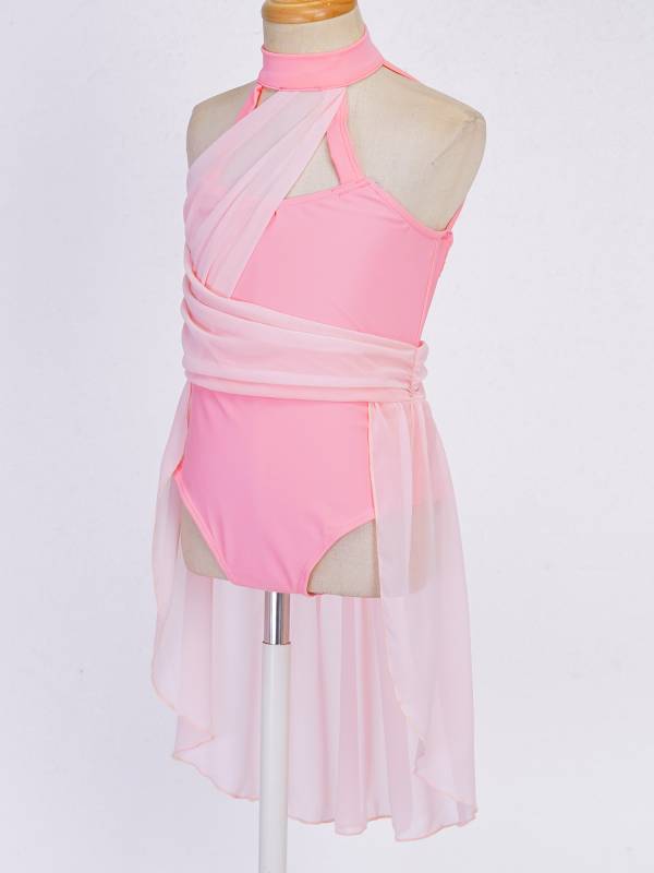 Kids Girls Sleeveless Ruched Chiffon Lyrical Dance Leotard Dress thumb