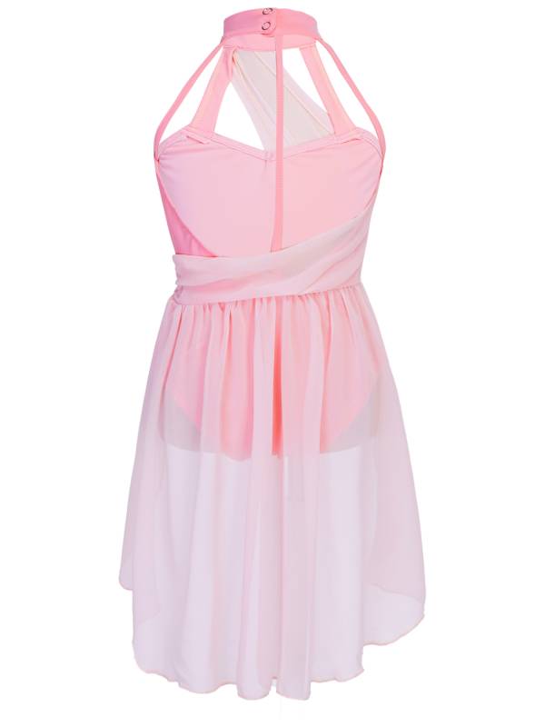 Kids Girls Sleeveless Ruched Chiffon Lyrical Dance Leotard Dress thumb