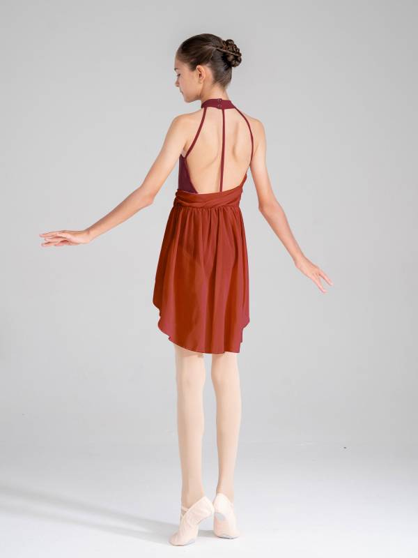 Kids Girls Sleeveless Ruched Chiffon Lyrical Dance Leotard Dress thumb