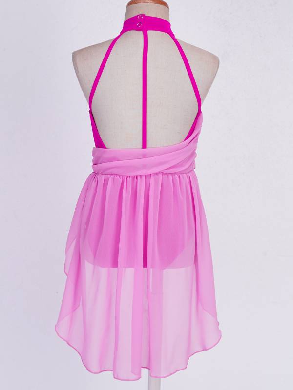 Kids Girls Sleeveless Ruched Chiffon Lyrical Dance Leotard Dress thumb