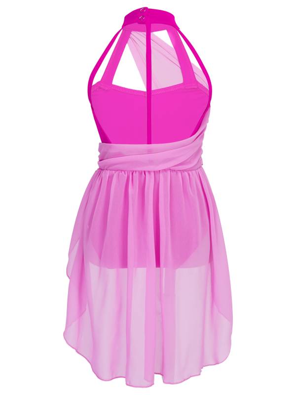 Kids Girls Sleeveless Ruched Chiffon Lyrical Dance Leotard Dress thumb