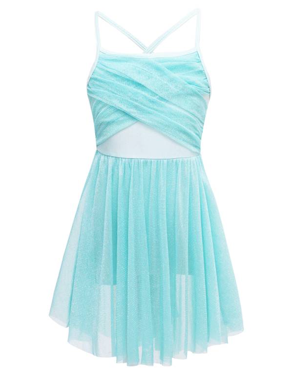 Kids Girls Glittery Mesh Lyrical Dance Gymnastics Leotard Dress thumb