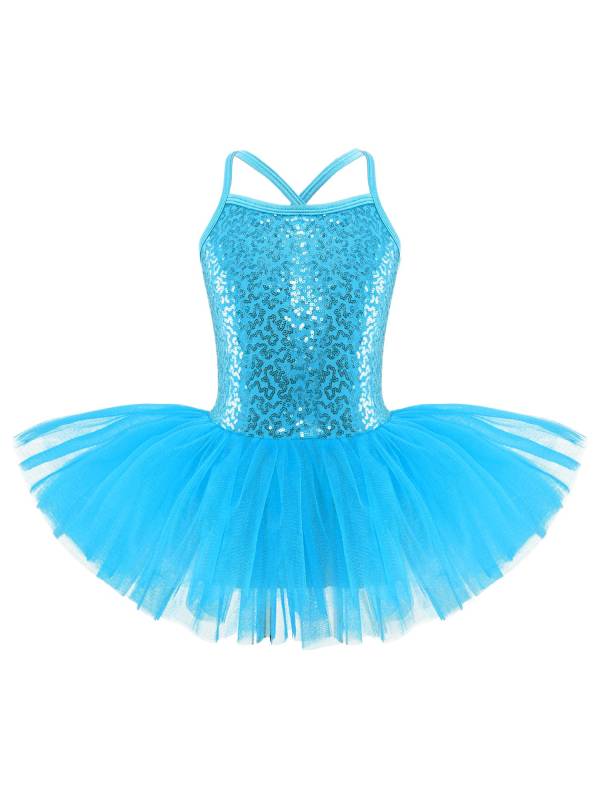 Kids Girls Sequined Ballet Dance Leotard Tutu Dress thumb