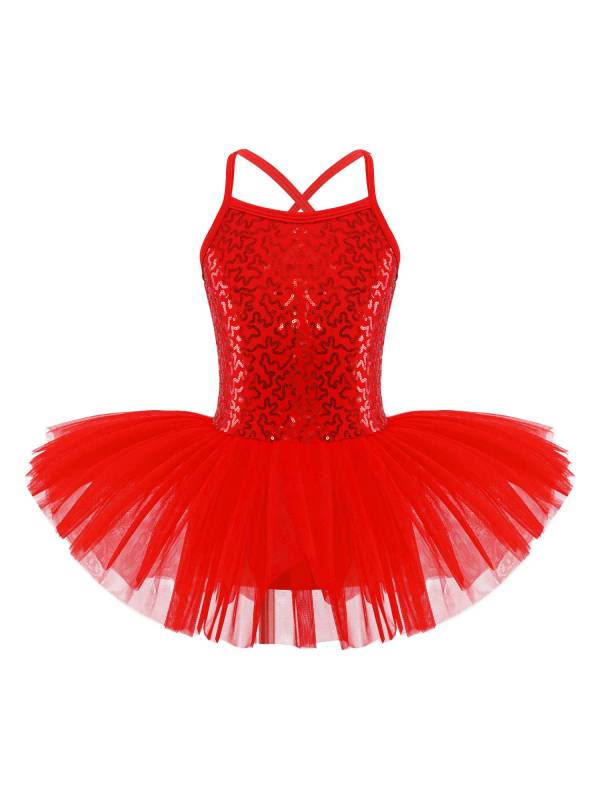 Kids Girls Sequined Ballet Dance Leotard Tutu Dress thumb