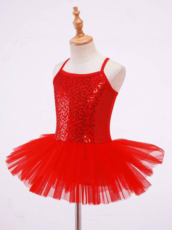 Kids Girls Sequined Ballet Dance Leotard Tutu Dress thumb