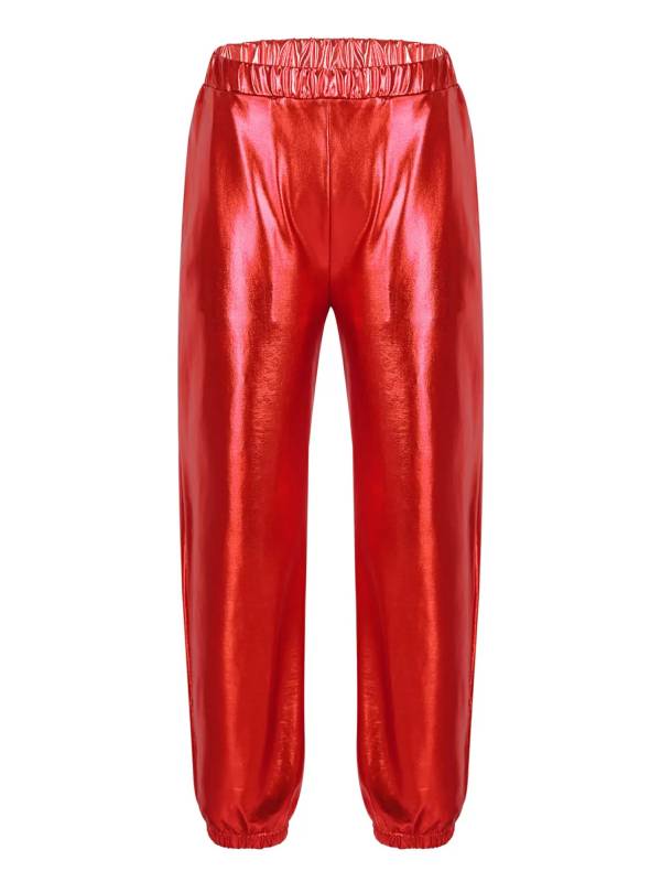 Kids Girls Glossy Metallic Elastic Waist Dance Pants thumb