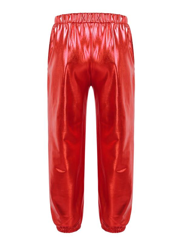 Kids Girls Glossy Metallic Elastic Waist Dance Pants thumb