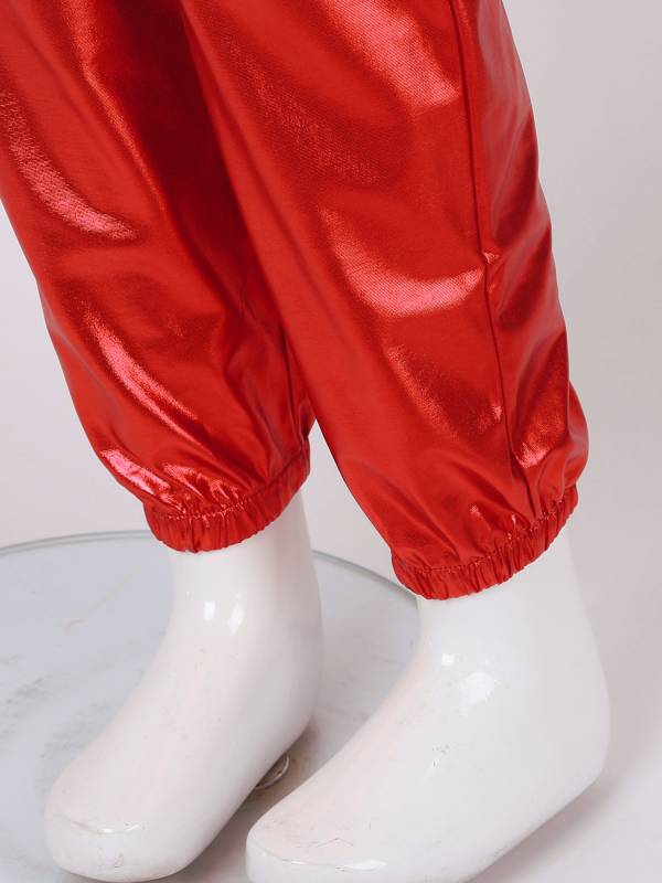 Kids Girls Glossy Metallic Elastic Waist Dance Pants thumb