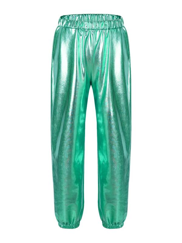 Kids Girls Glossy Metallic Elastic Waist Dance Pants thumb