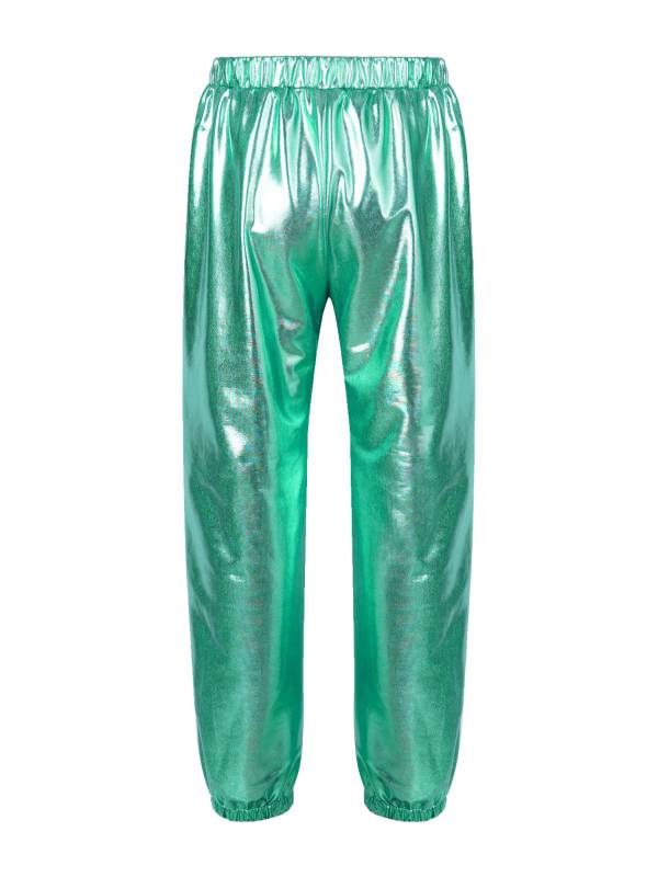 Kids Girls Glossy Metallic Elastic Waist Dance Pants thumb